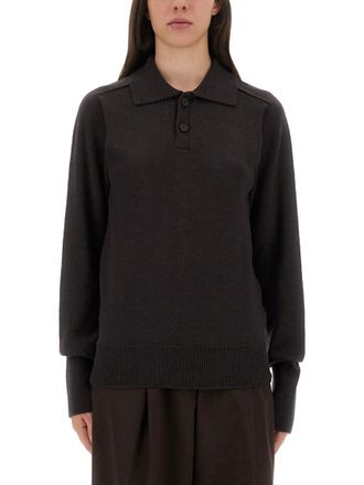 STUDIO NICHOLSON Brown Solid Shirt Collar Sweater