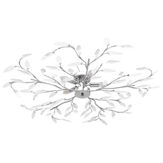 Berkfield Home Ceiling Lamp with Acrylic Crystal Leaf Arms for 5 E14 Bulbs White