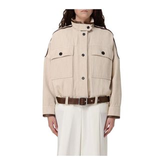 Pinko Cotton Blend Jacket with Leather Trim
