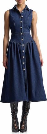 Avec Les Filles Sleeveless Denim Midi Dress in Royal Rinse at Nordstrom, Size 10