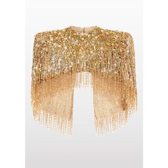 Jenny Packham Ellen Mock-Neck Beaded Top in Illusion at Nordstrom, Size 16 Uk
