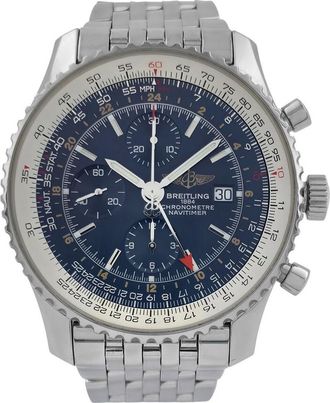 Breitling Pre-owned Breitling Navitimer World Chronograph GMT Automatic Chronometer Blue Dial Mens Watch A24322