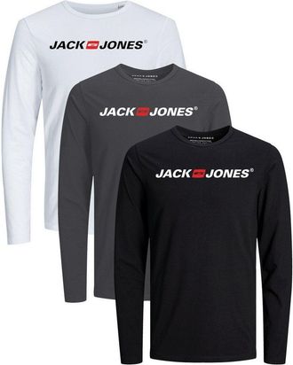 JACK & JONES Herren Langarmshirt 2er Pack – Basic Rundhals-Shirt Aus Baumwolle