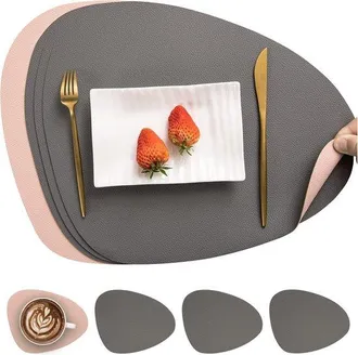 OEM Manteles Individuales Con Aspecto De Piel, Manteles Individuales Y Posavasos De Piel, 4 Piezas, 36,5 X 45 Cm, Gris/rosa (color A Doble Cara)
