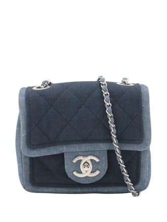 Chanel 2014 Mini Square Bicolor Quilted Denim Medallion Flap crossbody bag - Blue