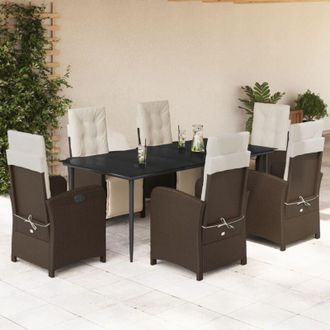 vidaXL Set Comedor De Jard&iacute;n 7 Pzas Con Cojines Rat&aacute;n Sint&eacute;tico Marr&oacute;n Vidaxl