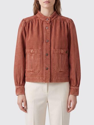 Chlo&eacute; Cropped Denim Jacket with High Neck and Ruched Shoulders