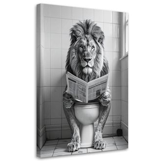 Feeby Impresi&oacute;n De Imagen, Le&oacute;n Gracioso Leyendo El Peri&oacute;dico En El Ba&ntilde;o En Blanco Y Negro, 80x120