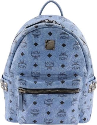 MCM Pre-owned Backpacks, female, Blue, Size: ONE SIZE Pre-owned Stark Leather Backpack