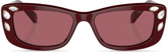 Swarovski crystal-embellished rectangle-frame sunglasses - women - Crystal/Acetate - 54 - Red