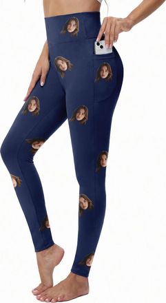 Generic Custom Face Leggings with Pockets for Women Workout Personalized Yoga Pants with Your Picture Funny Design Your Own Legging (UK, Alpha, XL, Regular, R