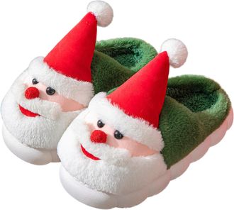 Generic Fluffy Slippers Women Men Novelty Cute Christmas Slippers,Comfy Warm Lightweight Breathable Anti-Slip House Shoes for Indoor and Outdoor (C-Green, 5-6