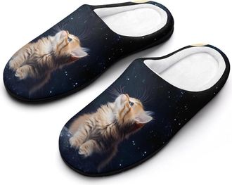 Generic Cute Cat And Moon Mens Slippers Memory Foam Winter Warm Sandals Slip On House Shoes Size 7-14