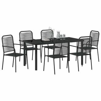 Berkfield Home Traditional 7 Piece Garden Dining Set Black Cotton Rope & Steel
