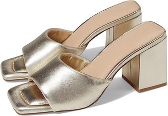 Farylrobin Womens Faryl by Farylrobin Zoey Sandal Gold Leather Slip-On Block Heel GAL1089