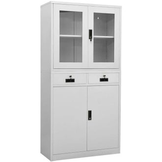 vidaXL Gabinete De Oficina 90x40x180 Cm De Vidrio Templado/acero Gris Claro