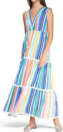 Vilagallo Multi Strip Sleeveless Dress In Rayas Colores