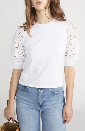Frame Denim Solstice Eyelet Sleeve T-Shirt in White at Nordstrom, Size X-Small