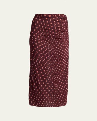 Stella McCartney Polka Dot Mesh Ruched Midi Skirt
