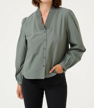 Kaffe Kamaia V-Neck Pleats Long Sleeve Shirt In Balsam Green