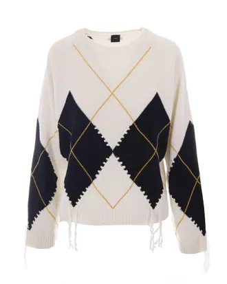 Pinko Cream Berna Intarsia Wool-Blend Sweater