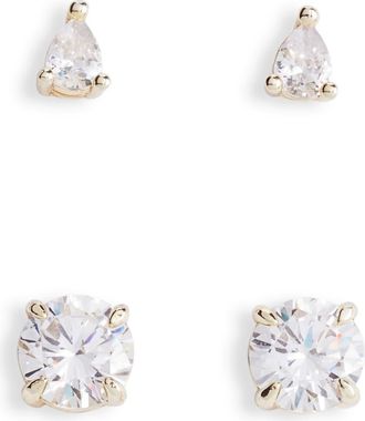 Melinda Maria I Got a Raise Set of 2 Stud Earrings in Gold/white Diamondettes at Nordstrom
