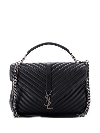 Saint Laurent Classic Monogram College Bag Matelasse Chevron Leather Large shoulder bag - Zwart
