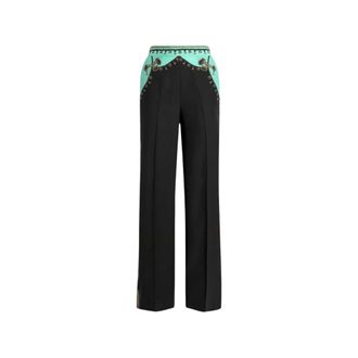 Etro Broeken, Dames, Veelkleurig, S, Rechthoekige Zijden Broek met Geplaatste Sieradenprint