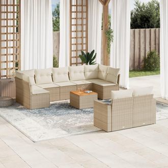 vidaXL Juego De Sof&aacute;s Jard&iacute;n Con Cojines Beige 10 Pzas Rat&aacute;n Sint&eacute;tico Vidaxl