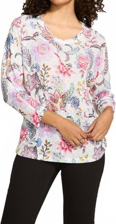 FDJ Floral Print Loose Fit Dolman Top In White Multi
