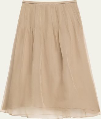 Brunello Cucinelli Pleated Crispy Silk Organza Midi Skirt with Monili Trim