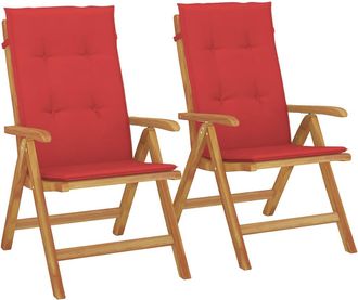 vidaXL Sillas Plegables Reclinables Con Cojines, 2 Unidades, Madera Maciza De Teca. Vidaxl