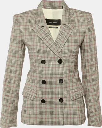 Isabel Marant Cream Checked Cotton Double Breasted Blazer