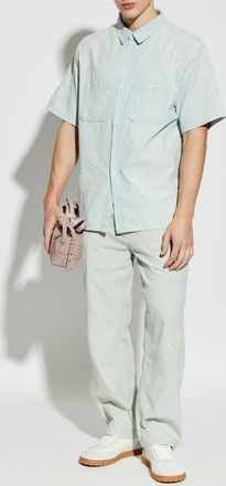 Kenzo Denim Shirt With Decorative Embroidery, Mens, Light Blue