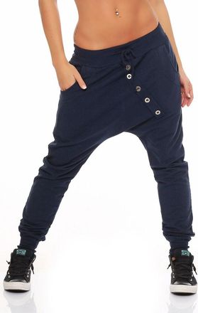 Malito more than fashion Malito Women Boyfriend Pants Classic Buttons Baggy Trousers Aladin Bloomers Yoga 8023 (Dark Blue)