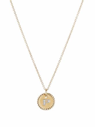 David Yurman Collana con pendente Intial P in oro giallo 18kt e diamanti