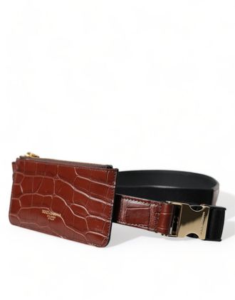 Dolce & Gabbana Womens Croc-Embossed Leather Wallet Brown