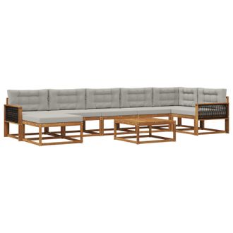 vidaXL Conjunto De Sof&aacute;s De Exterior 8 Pcs Natural Y Gris Claro Vidaxl