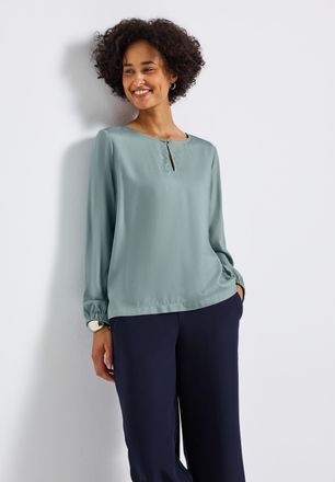 Street One Langarmbluse STREET ONE, Damen, Gr. 42, arona blau, Web, Obermaterial: 100% Viskose, unifarben, regular fit normal, Rundhals, elastischer Bund, Blusen