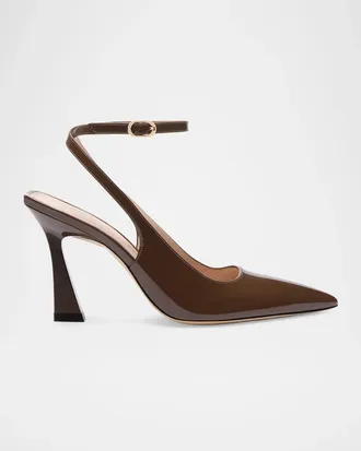 Stuart Weitzman 85mm Vinnie Patent Leather Ankle-Strap Pumps