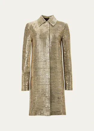 Carolina Herrera Metallic Embellished Long Sleeve Coat