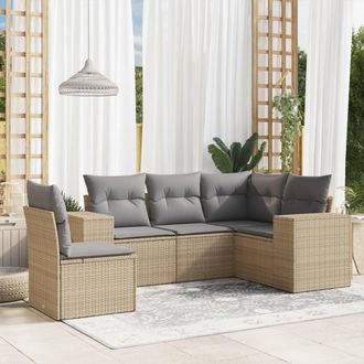 vidaXL Juego De Sof&aacute;s Jard&iacute;n Con Cojines 5 Pzas Rat&aacute;n Sint&eacute;tico Beige Vidaxl