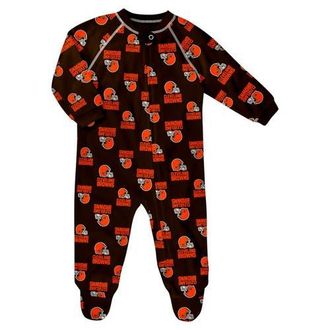 Outerstuff Newborn & Infant Brown Cleveland Browns Allover Print Raglan Full-Zip Sleeper at Nordstrom, Size 0-3M