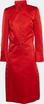 Ferragamo Red Synthetic Zip-Up Jacket And Skirt Set