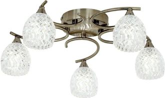 Loops Semi Flush Ceiling Light Brass Textured Glass 5 Bulb Hanging Pendant Lamp Shade