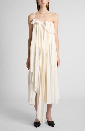 Alexander McQueen Strapless Asymmetric Pliss&eacute; Evening Dress in Ivory at Nordstrom Rack, Size 4 Us / 40 It