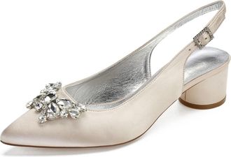 Generic Womens Pumps Pointed Toe Bridal Chunky Heel Slingback Heels Wedding Prom Party Dress Low Heels 4.5Cm,Champagne,2 UK