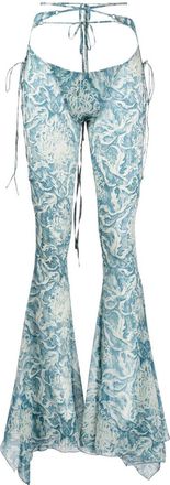 Charlotte Knowles Glimmer graphic-print flared trousers - women - Silk/Polyester - 6 - Blue