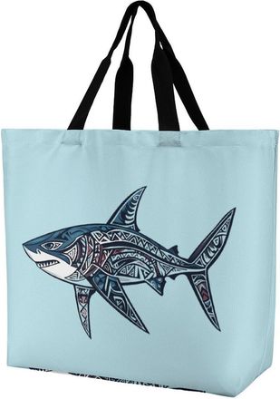 Generic Pattern Shark Reusable Shopping Bags One Shoulder Grocery Tote Bag Waterproof Big Purse for Work Travel