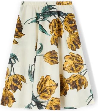 Motivi Uitlopende poplin rok met print - Dames - Midirokken - Wit - XS - Katoen - Rokken